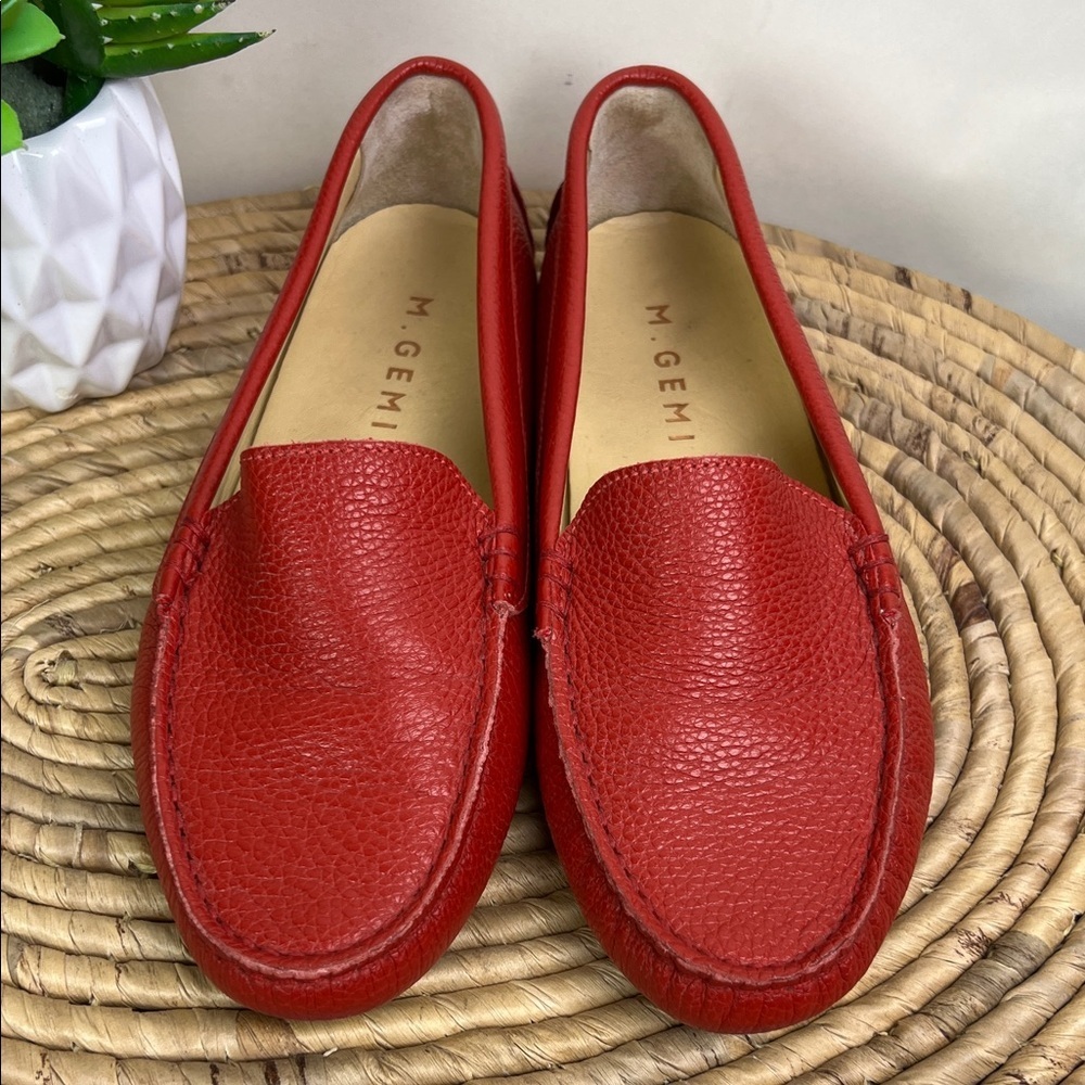 M Gemi Felize Loafers Red Matte Pebbled Leather Driving Moccasin Preppy 35.5 - Picture 3 of 12